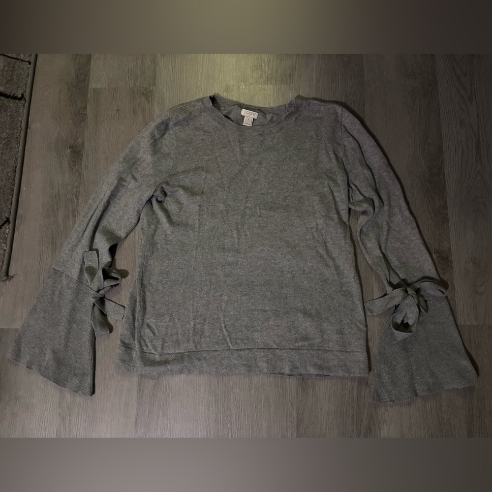 J Crew Grey sweater with bell sleeves and ties, size small